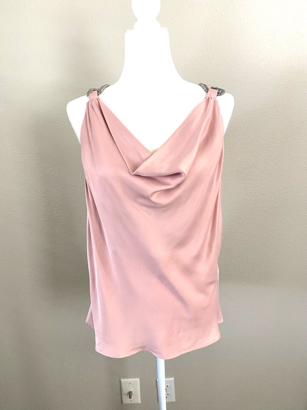 NWT Zara Pink Cowl-Neck Camisole with Rhinestone Straps - Picture 7 of 15
